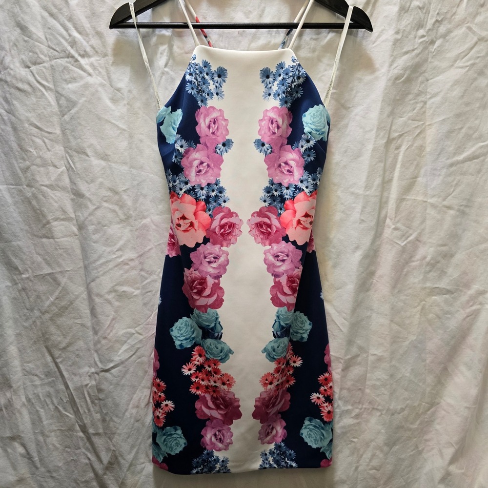 Guess Los Angeles Floral Print Apron Halter Sleeveless Mini Dress 2 Bodycon